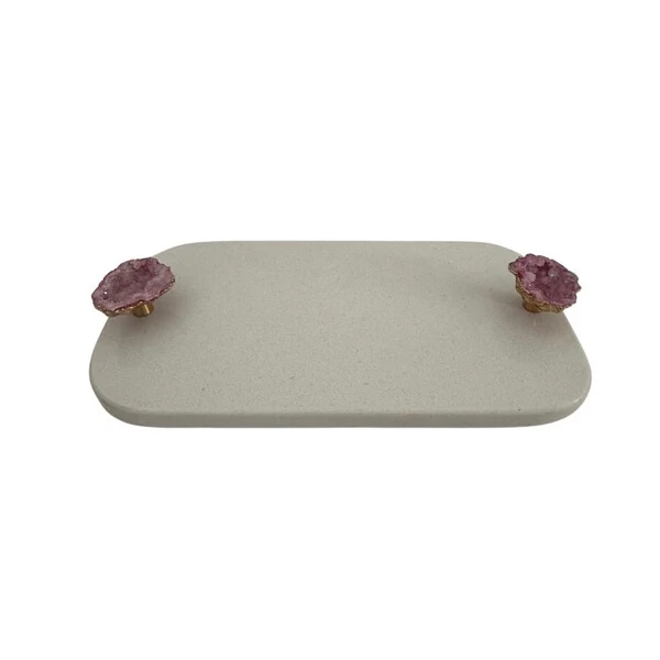 Bandeja de Mármore Branco com Alças em Ametista