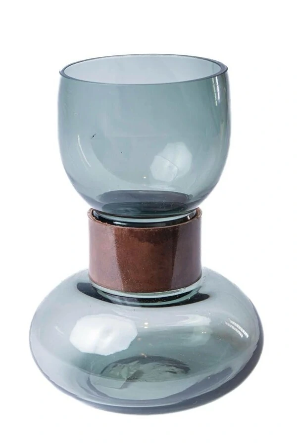 Vaso Decorativo em Vidro Fumê com Detalhe em Metal Bronze