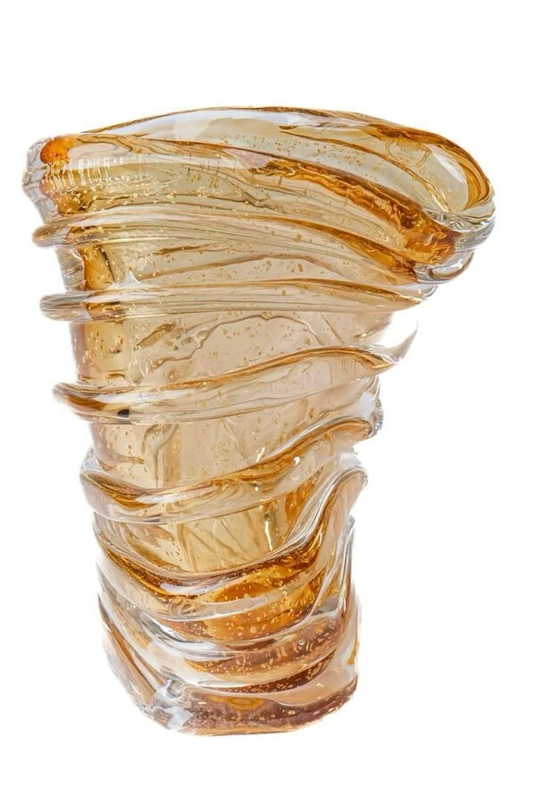 Vaso Decorativo em Murano Âmbar com Ouro 24K