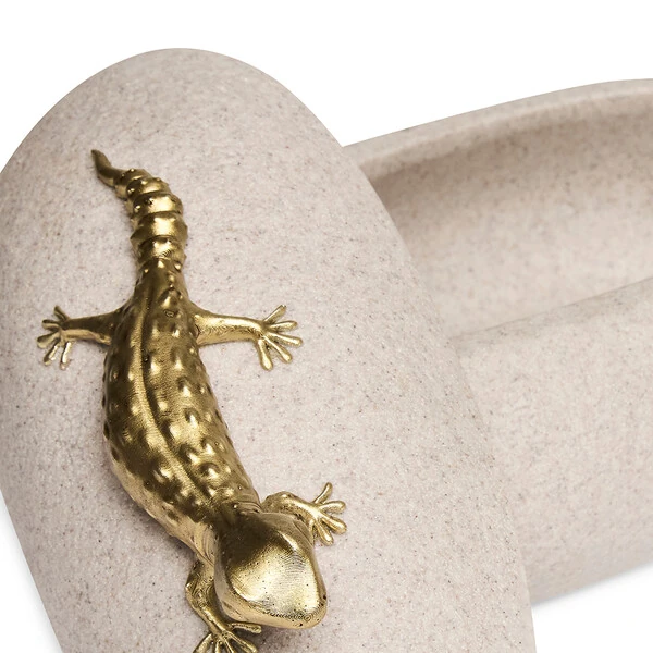 Pote Decorativo com Tampa e Lagarto Dourado