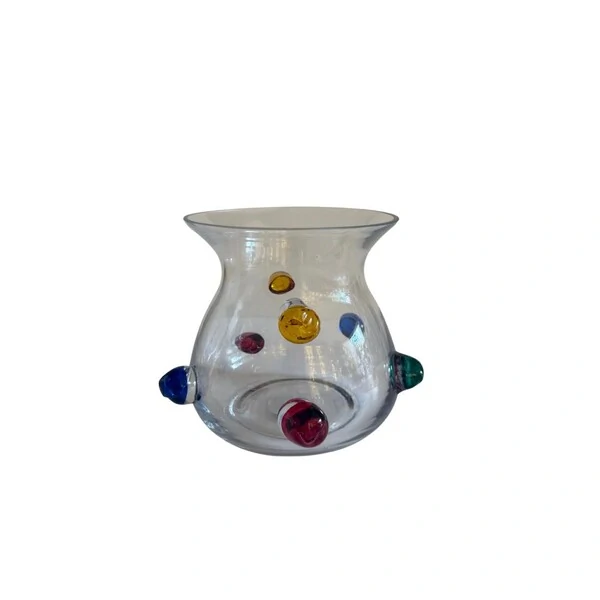Vaso Decorativo em Vidro Transparente com Bolas Coloridas em Alto-Relevo