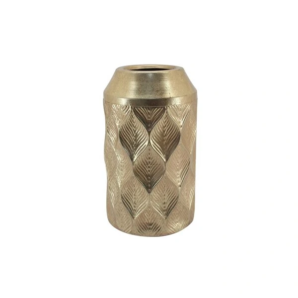 Vaso Decorativo em Metal Dourado com Relevo de Folhas
