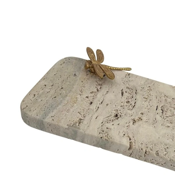 Bandeja em Mármore Travertino com Libélula Dourada