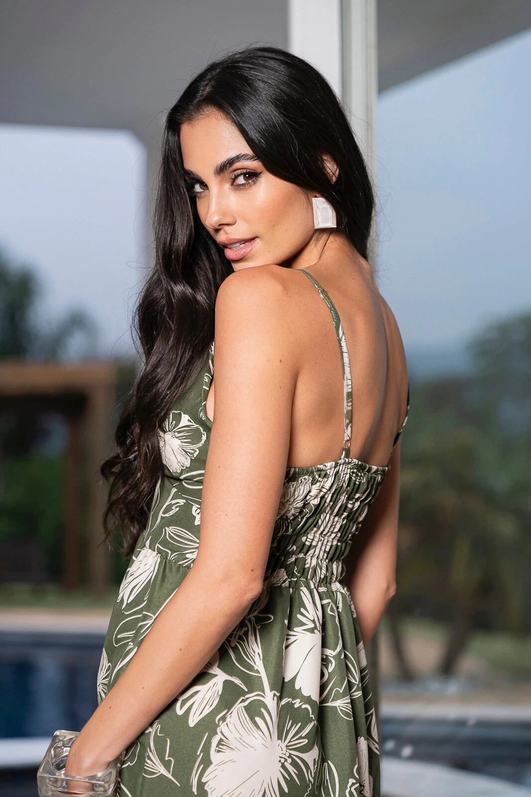 FotoVestido Longo Decote V Floral Verde