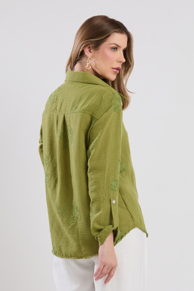 FotoCamisa Cenarium Viscolinho Bordado Verde