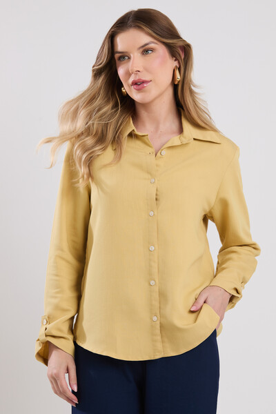 FotoCamisa Cenarium Tencel Amarelo Pêra