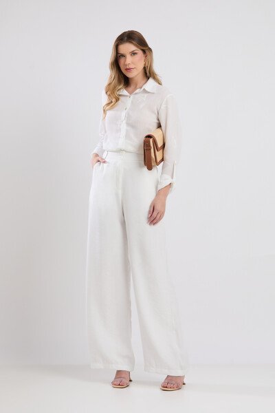 FotoCamisa Cenarium Viscolinho Bordado Off White