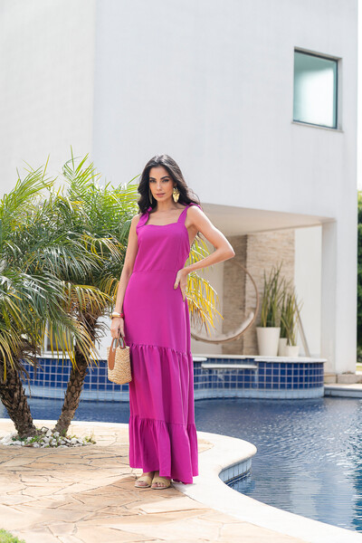 Foto Vestido Longo Alça de Amarrar Fúcsia