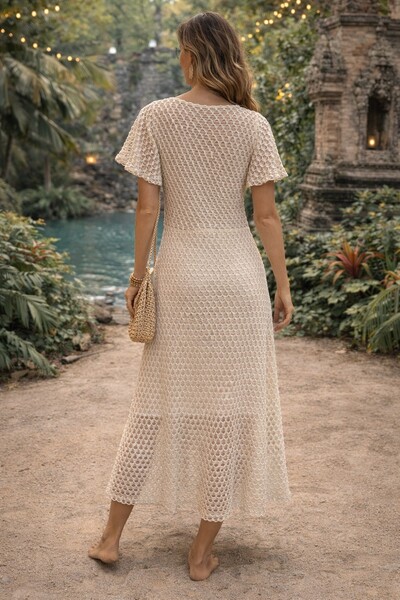 FotoVestido Midi Renda Crochê Off White