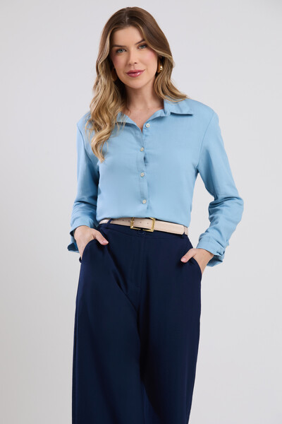 Foto Camisa Cenarium Tencel Azul Caribe