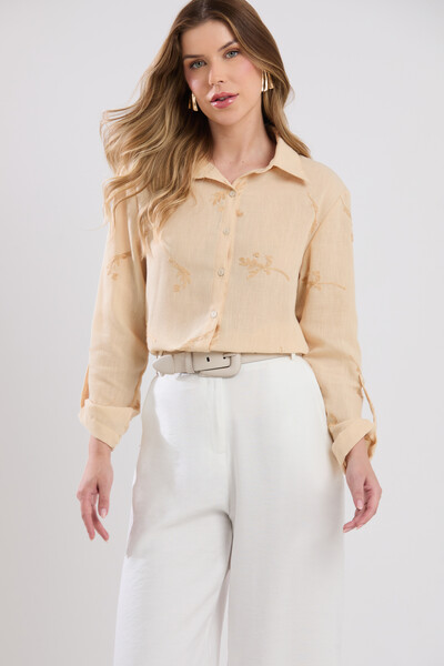 Foto Camisa Cenarium Viscolinho Bordado Bege