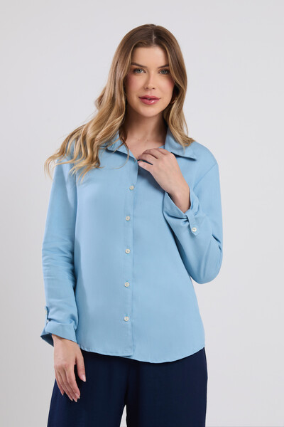 FotoCamisa Cenarium Tencel Azul Caribe