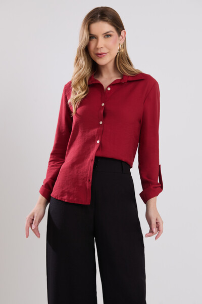 FotoCamisa Cenarium Tencel Vermelho Carmin