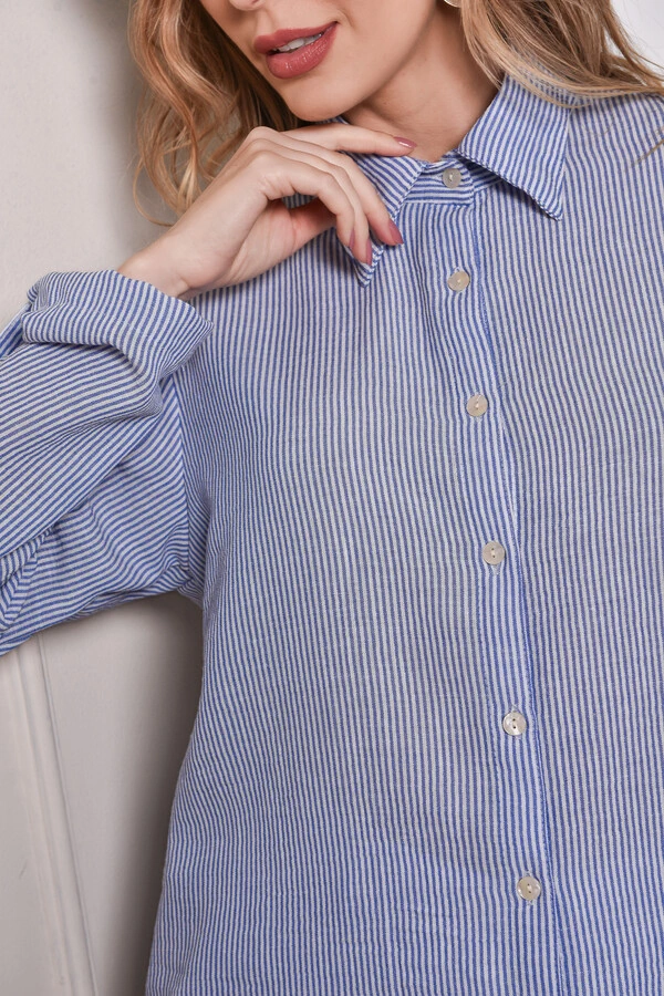 Camisa Textura Linho Listrada Azul