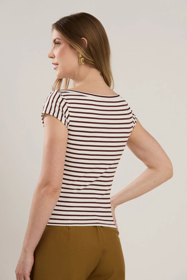 Blusa Cenarium Ribana Listrada Marrom
