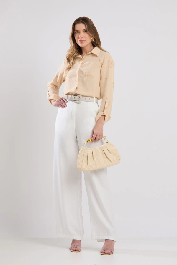 Camisa Cenarium Viscolinho Bordado Bege