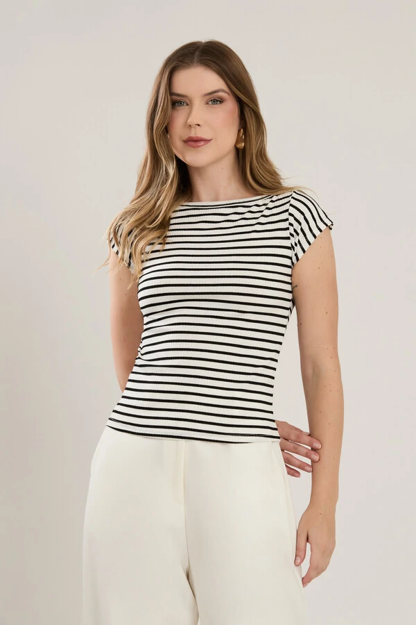 Blusa Cenarium Ribana Listrada Preto