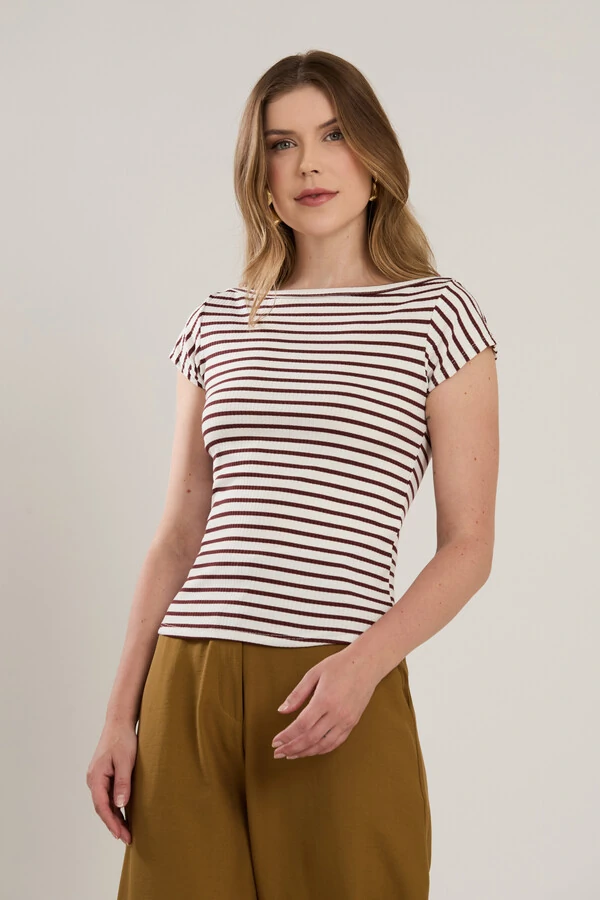 Blusa Cenarium Ribana Listrada Marrom