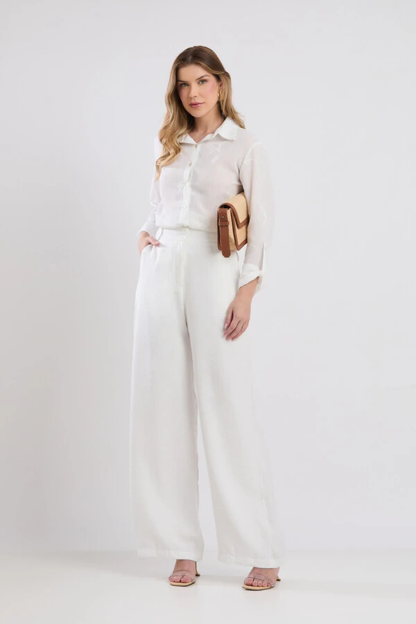 Camisa Cenarium Viscolinho Bordado Off White