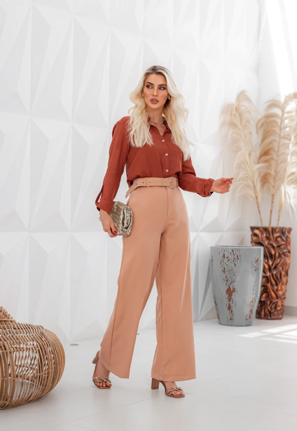 Camisa Cenarium Lisa Gola Classica Caramelo