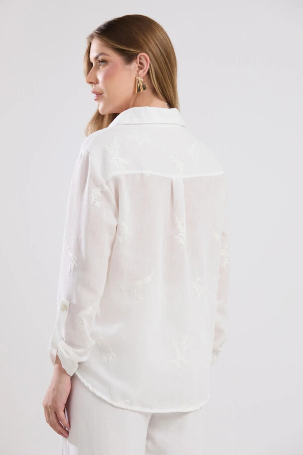 Camisa Cenarium Viscolinho Bordado Off White
