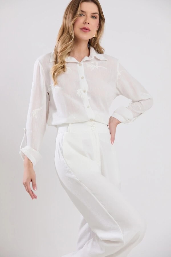 Camisa Cenarium Viscolinho Bordado Off White