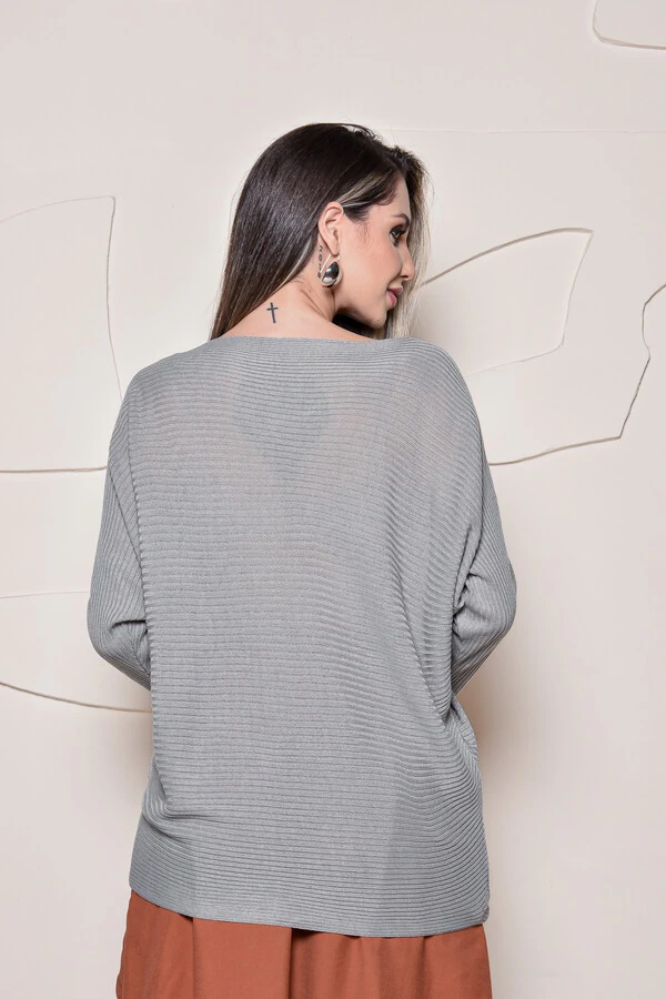Blusa tricot Cenarium Morcego Cinza