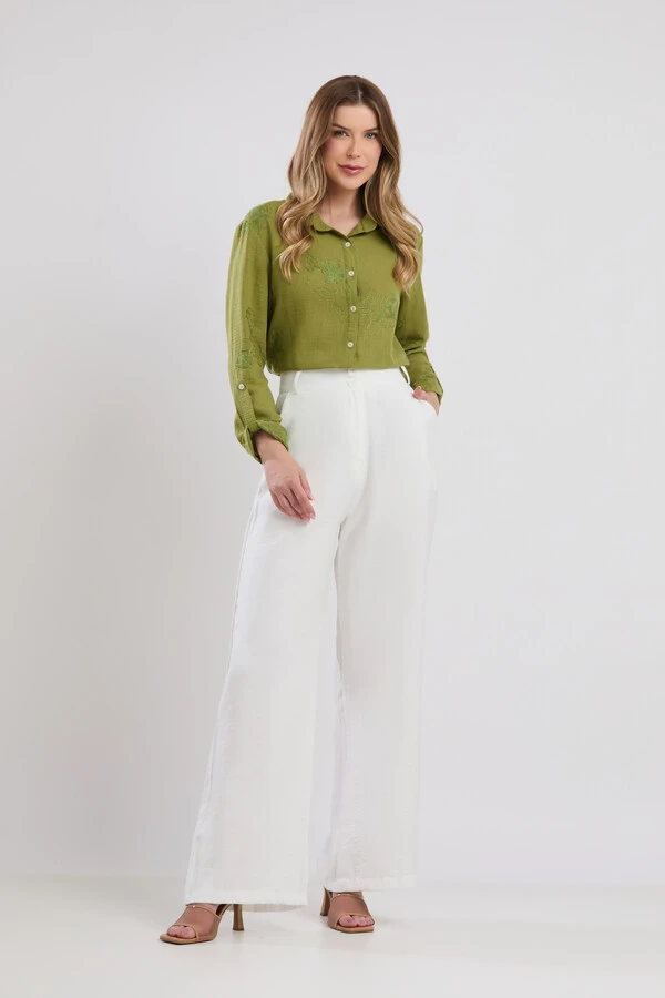 Camisa Cenarium Viscolinho Bordado Verde