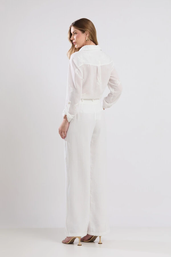 Camisa Cenarium Viscolinho Bordado Off White