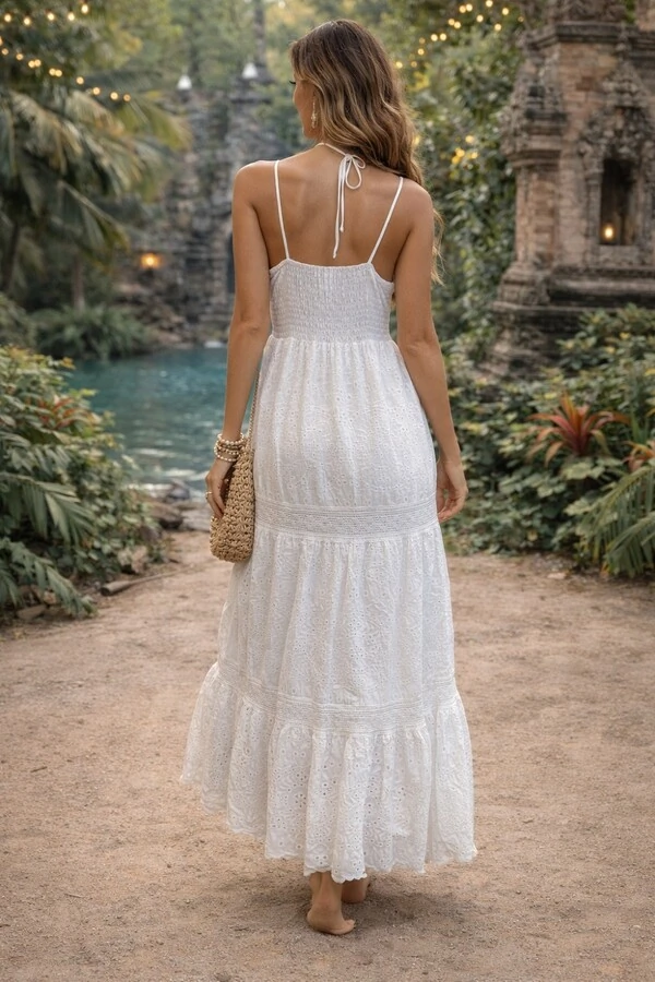 Vestido Longo Laise Off White Romântico