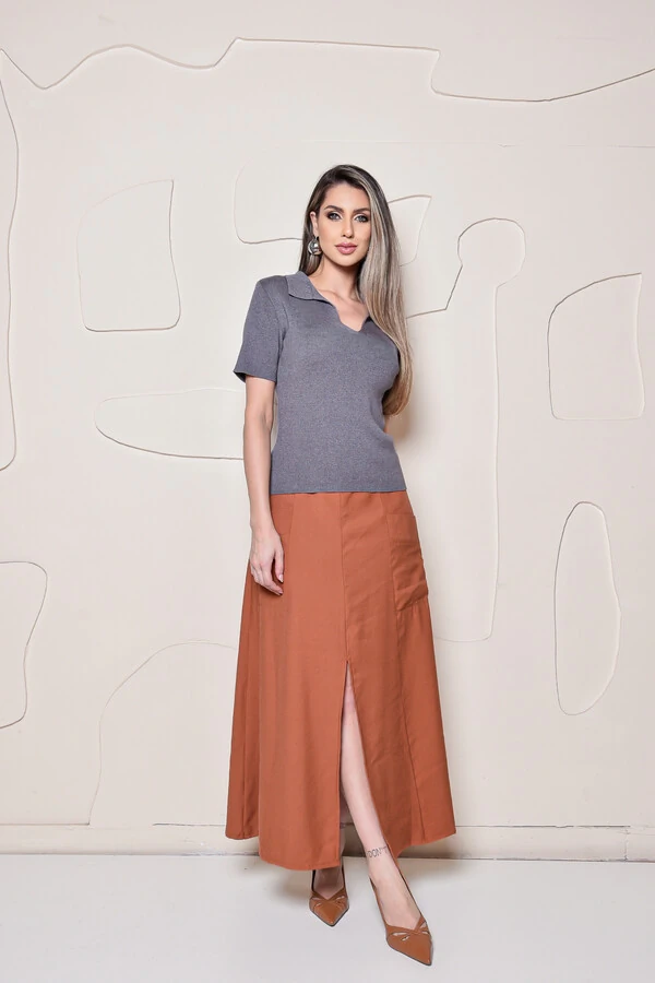 Blusa tricot Cenarium Meia Manga Chumbo