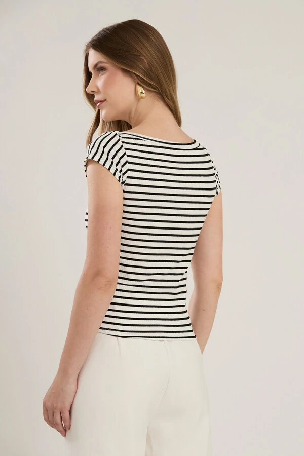 Blusa Cenarium Ribana Listrada Preto