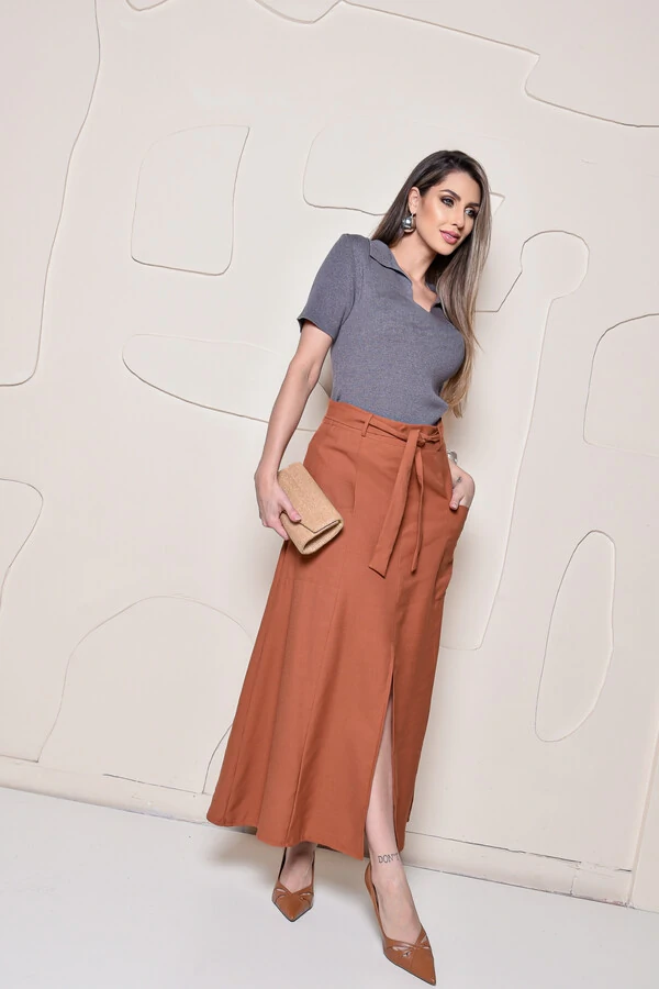 Blusa tricot Cenarium Meia Manga Chumbo
