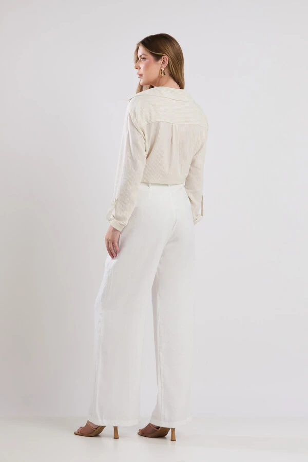 Camisa Cenarium Viscolinho Listrado Cru