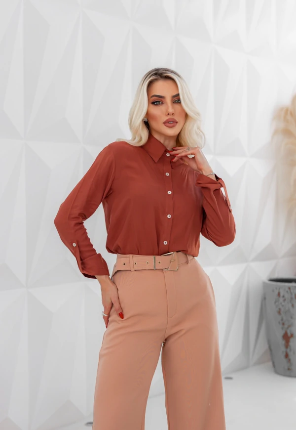 Camisa Cenarium Lisa Gola Classica Caramelo