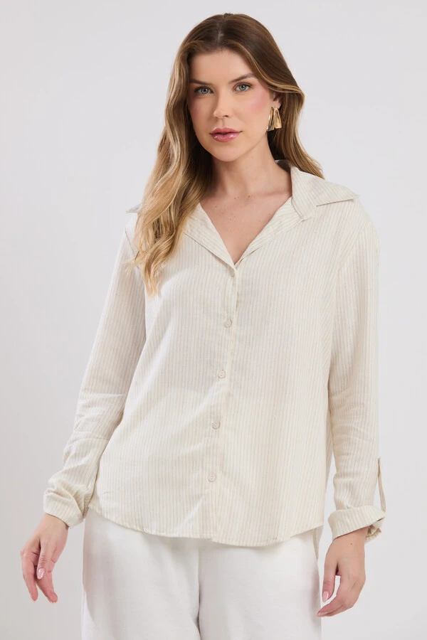 Camisa Cenarium Viscolinho Listrado Cru