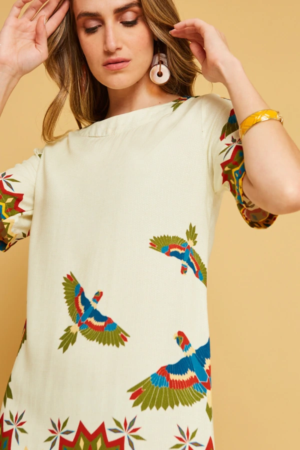 Vestido Cenarium Estampado Nature Branco