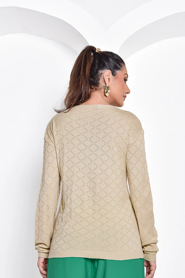 Blusa tricot Cenarium Colmeia Bege