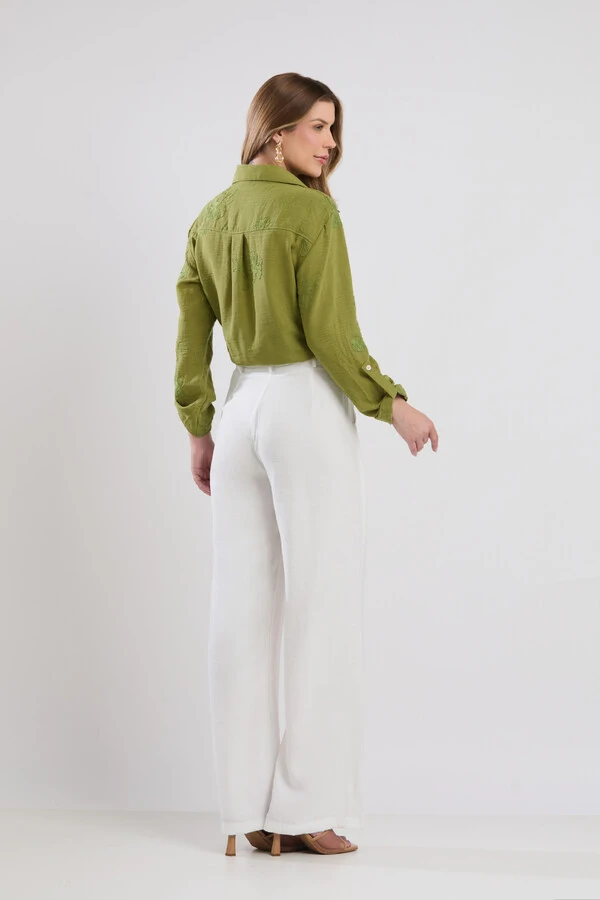 Camisa Cenarium Viscolinho Bordado Verde