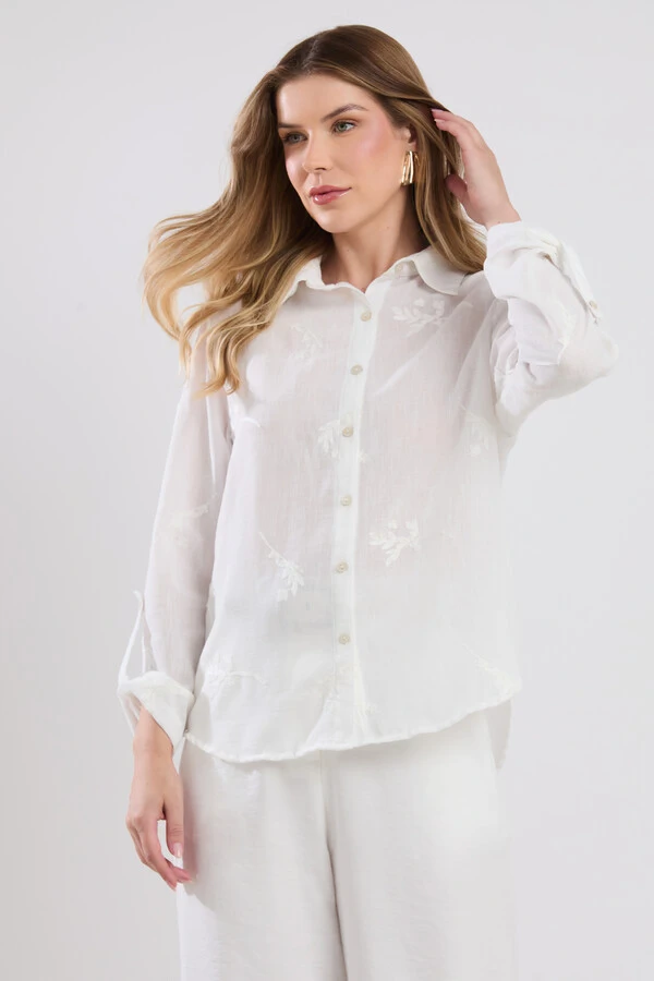 Camisa Cenarium Viscolinho Bordado Off White