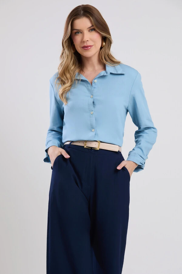 Camisa Cenarium Tencel Azul Caribe