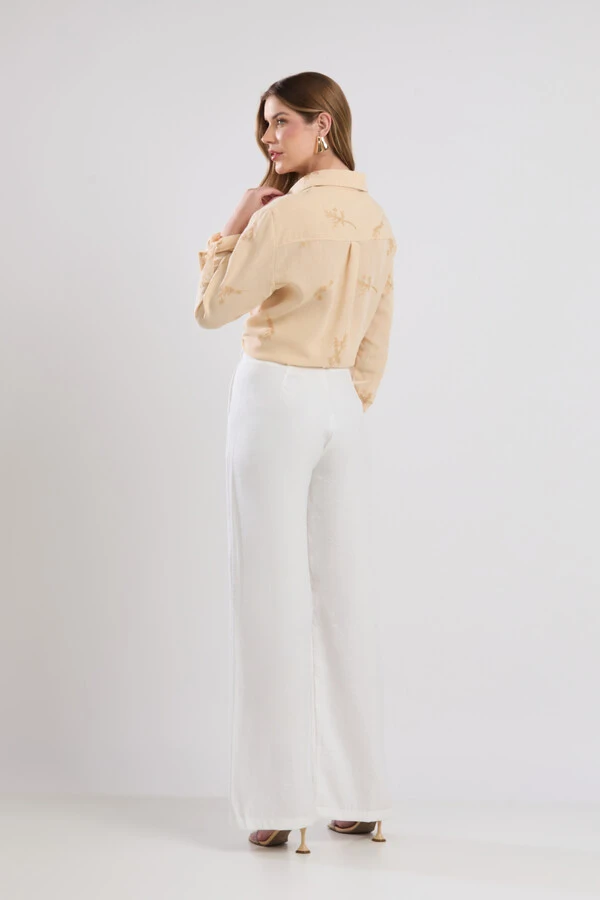 Camisa Cenarium Viscolinho Bordado Bege