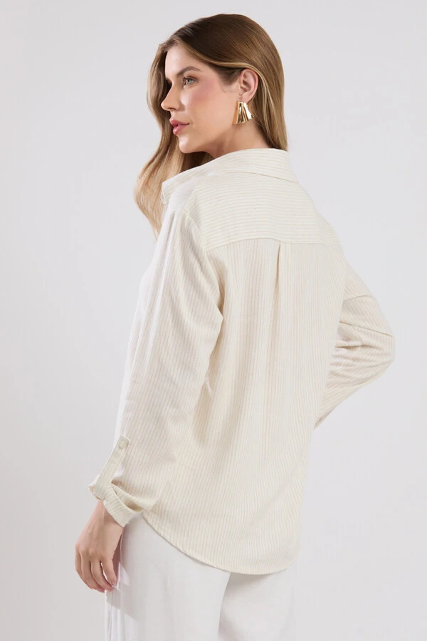 Camisa Cenarium Viscolinho Listrado Cru