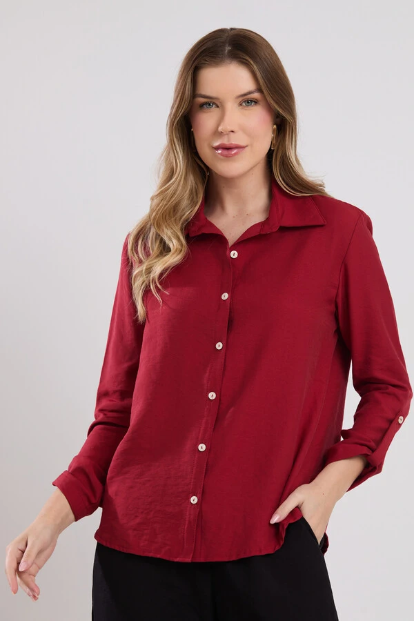 Camisa Cenarium Tencel Vermelho Carmin