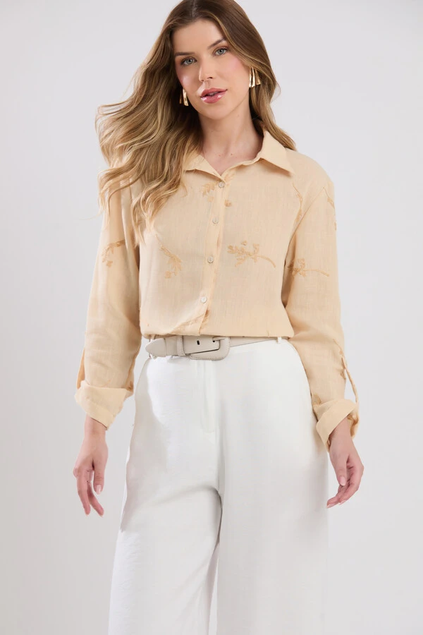 Camisa Cenarium Viscolinho Bordado Bege
