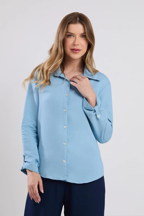 Camisa Cenarium Tencel Azul Caribe