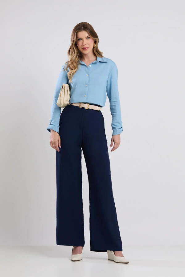 Camisa Cenarium Tencel Azul Caribe