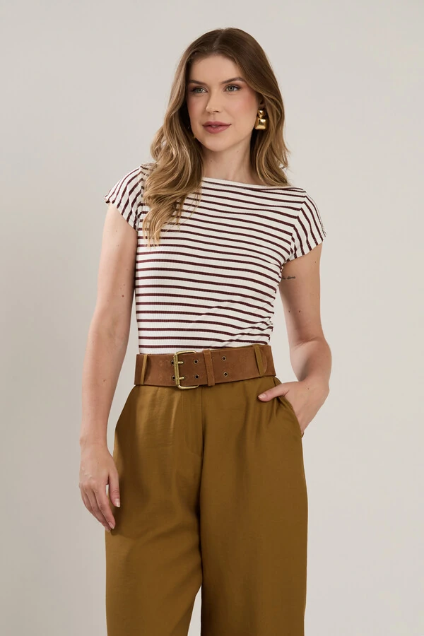 Blusa Cenarium Ribana Listrada Marrom