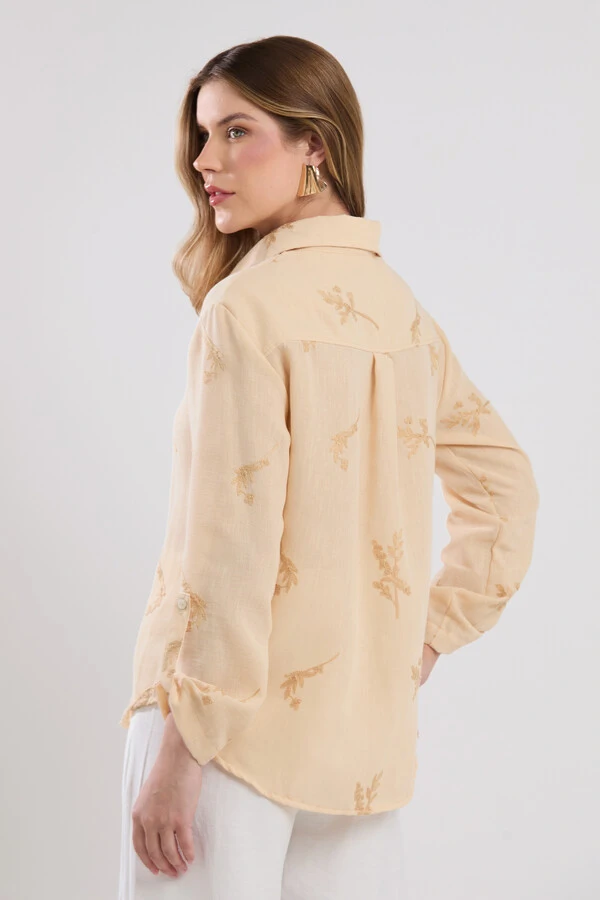 Camisa Cenarium Viscolinho Bordado Bege