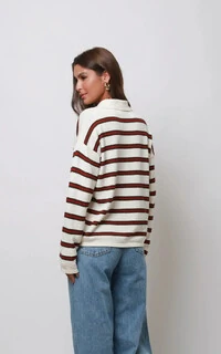 Blusa Vintage Listrada Tricot Manga longa Polo